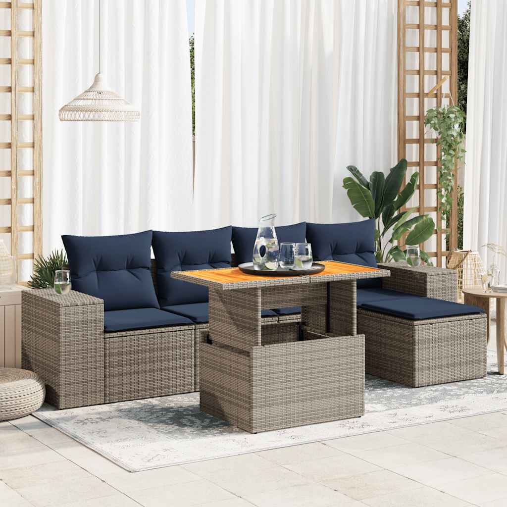 6-delige Loungeset met kussens poly rattan grijs is nu te koop bij PeponiXL, paradijselijk wonen!