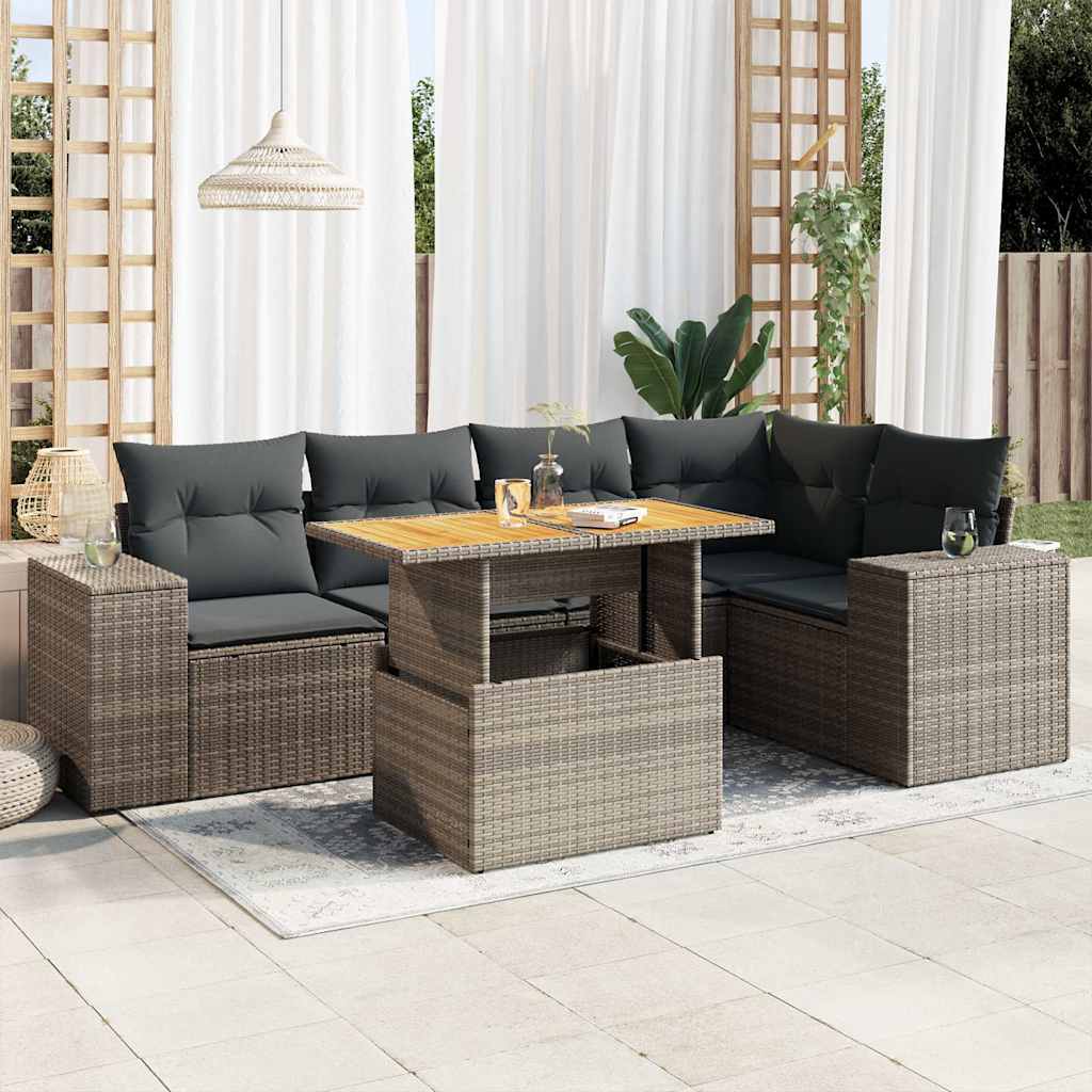 6-delige Loungeset met kussens poly rattan grijs is nu te koop bij PeponiXL, paradijselijk wonen!