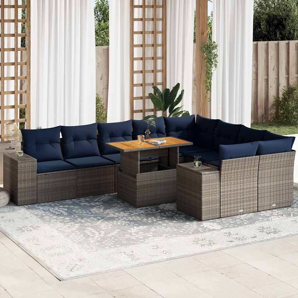 10-delige Loungeset met kussens poly rattan grijs is nu te koop bij PeponiXL, paradijselijk wonen!