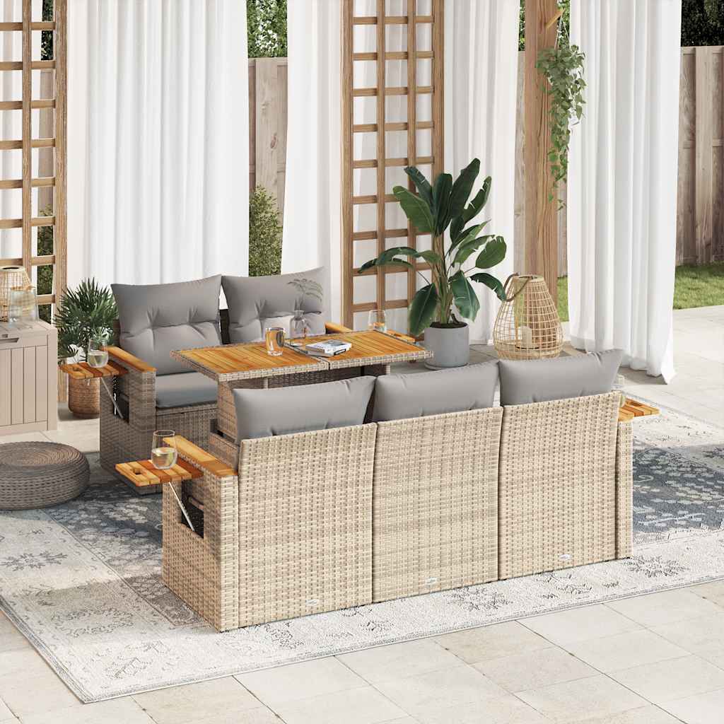 6-delige Loungeset met kussens poly rattan acacia beige is nu te koop bij PeponiXL, paradijselijk wonen!