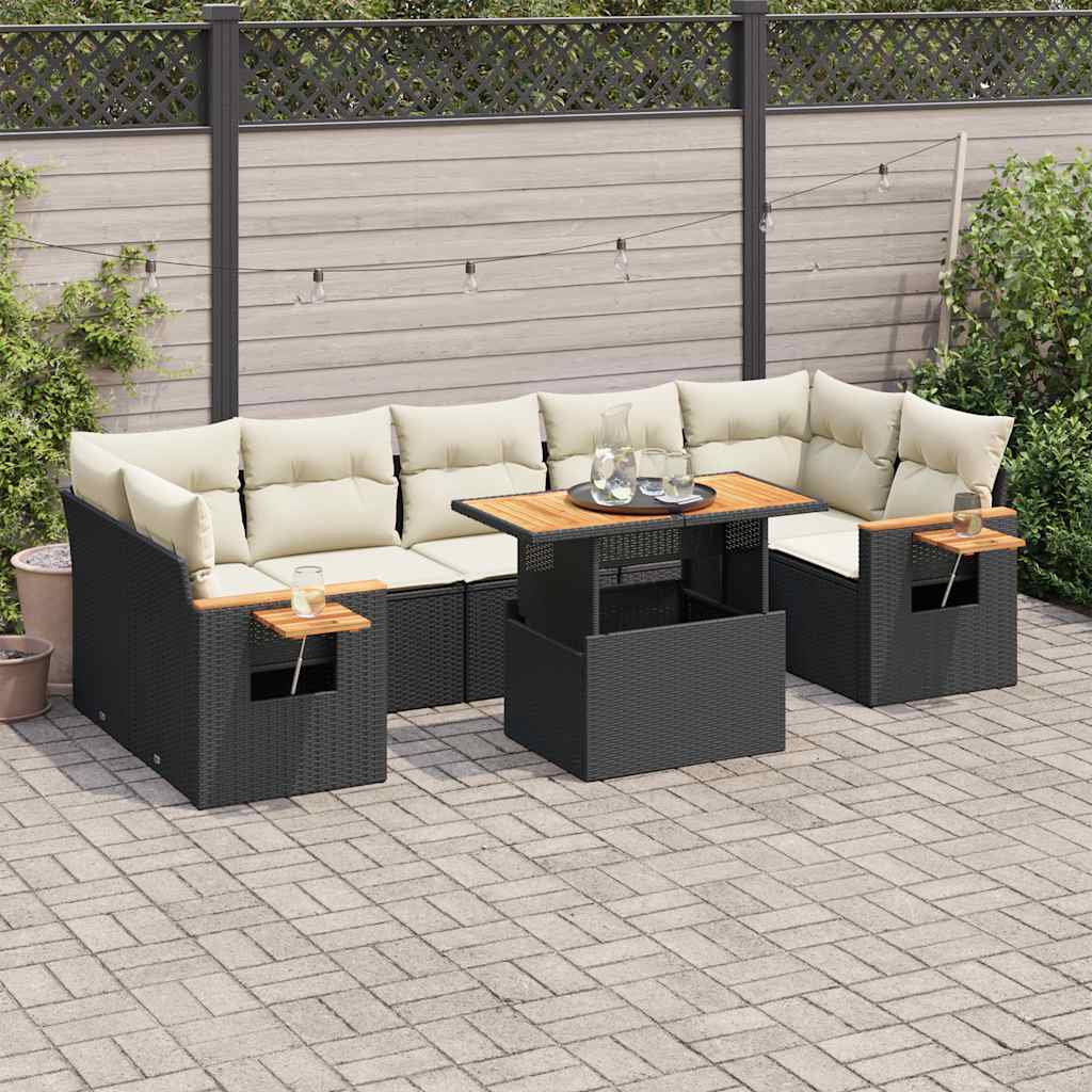 8-delige Loungeset met kussens poly rattan acacia zwart is nu te koop bij PeponiXL, paradijselijk wonen!