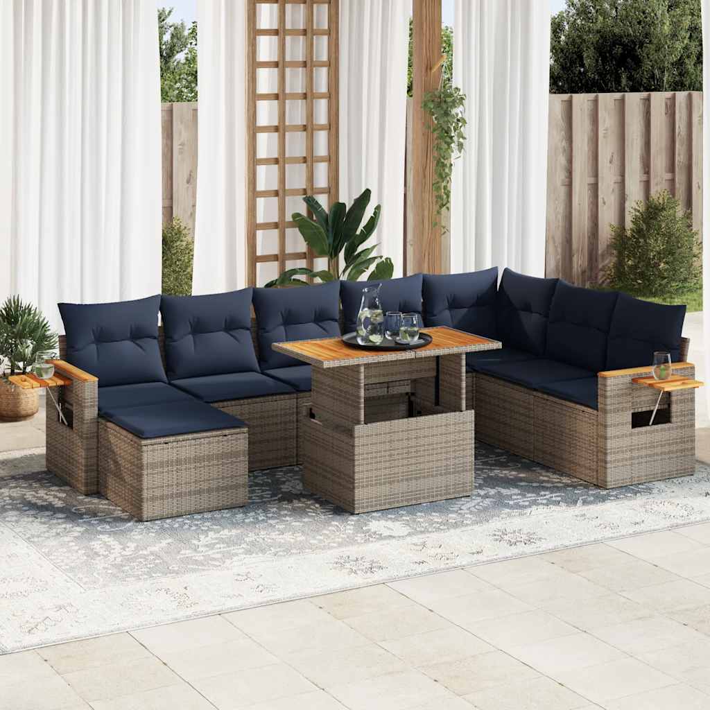 10-delige Loungeset met kussens poly rattan acacia grijs is nu te koop bij PeponiXL, paradijselijk wonen!