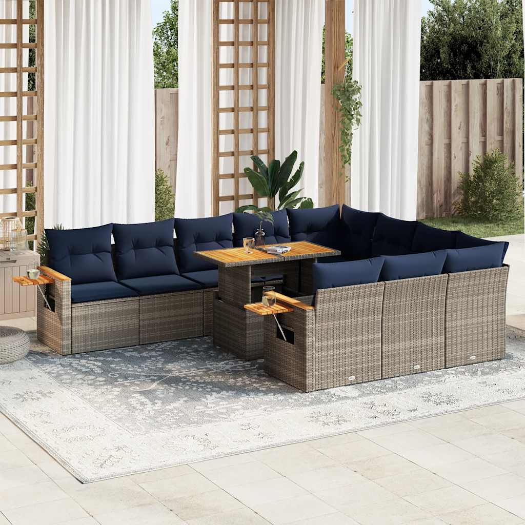 11-delige Loungeset met kussens poly rattan acacia grijs is nu te koop bij PeponiXL, paradijselijk wonen!