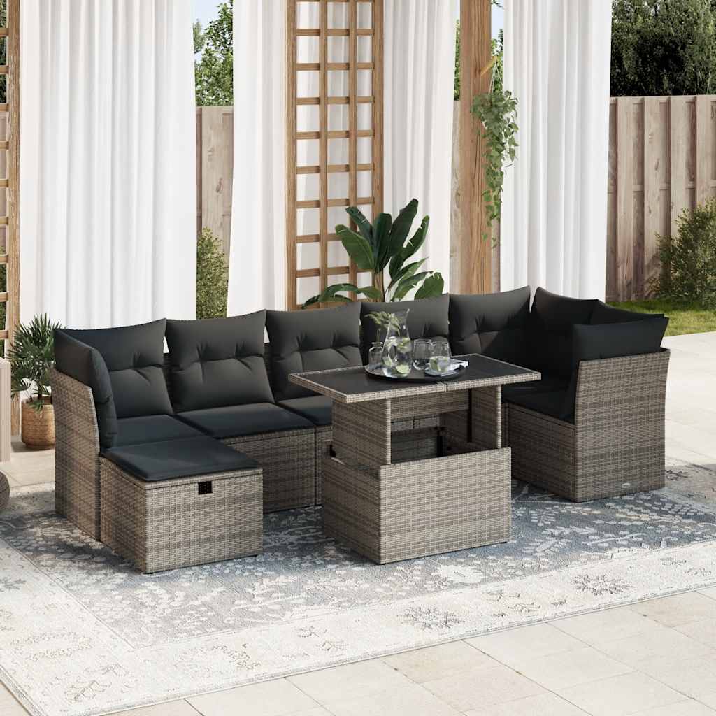 8-delige Loungeset met kussens poly rattan grijs is nu te koop bij PeponiXL, paradijselijk wonen!