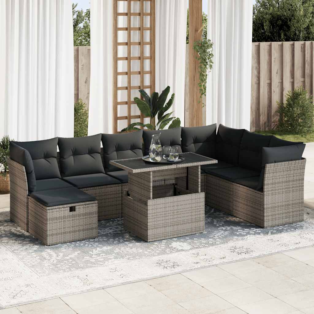 9-delige Loungeset met kussens poly rattan grijs is nu te koop bij PeponiXL, paradijselijk wonen!