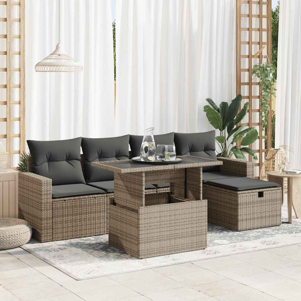 6-delige Loungeset met kussens poly rattan grijs is nu te koop bij PeponiXL, paradijselijk wonen!