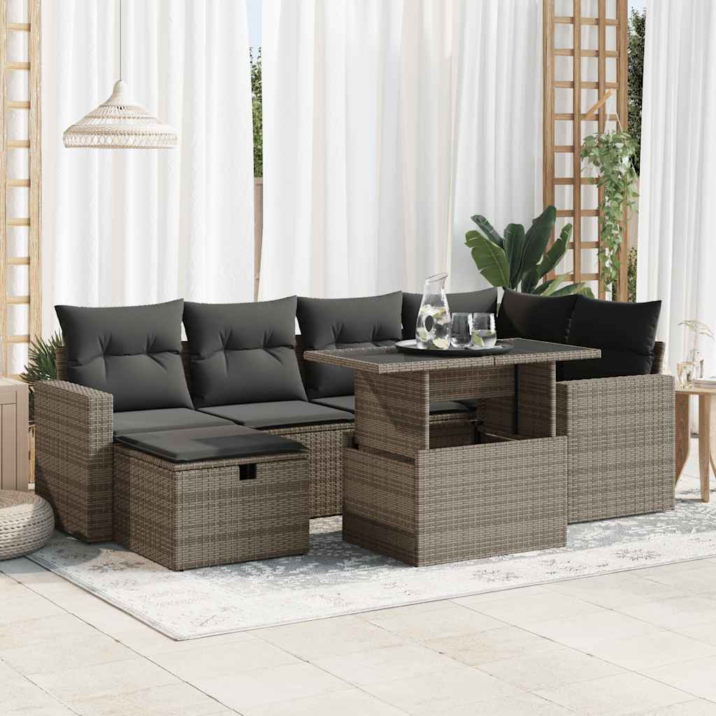 7-delige Loungeset met kussens poly rattan grijs is nu te koop bij PeponiXL, paradijselijk wonen!