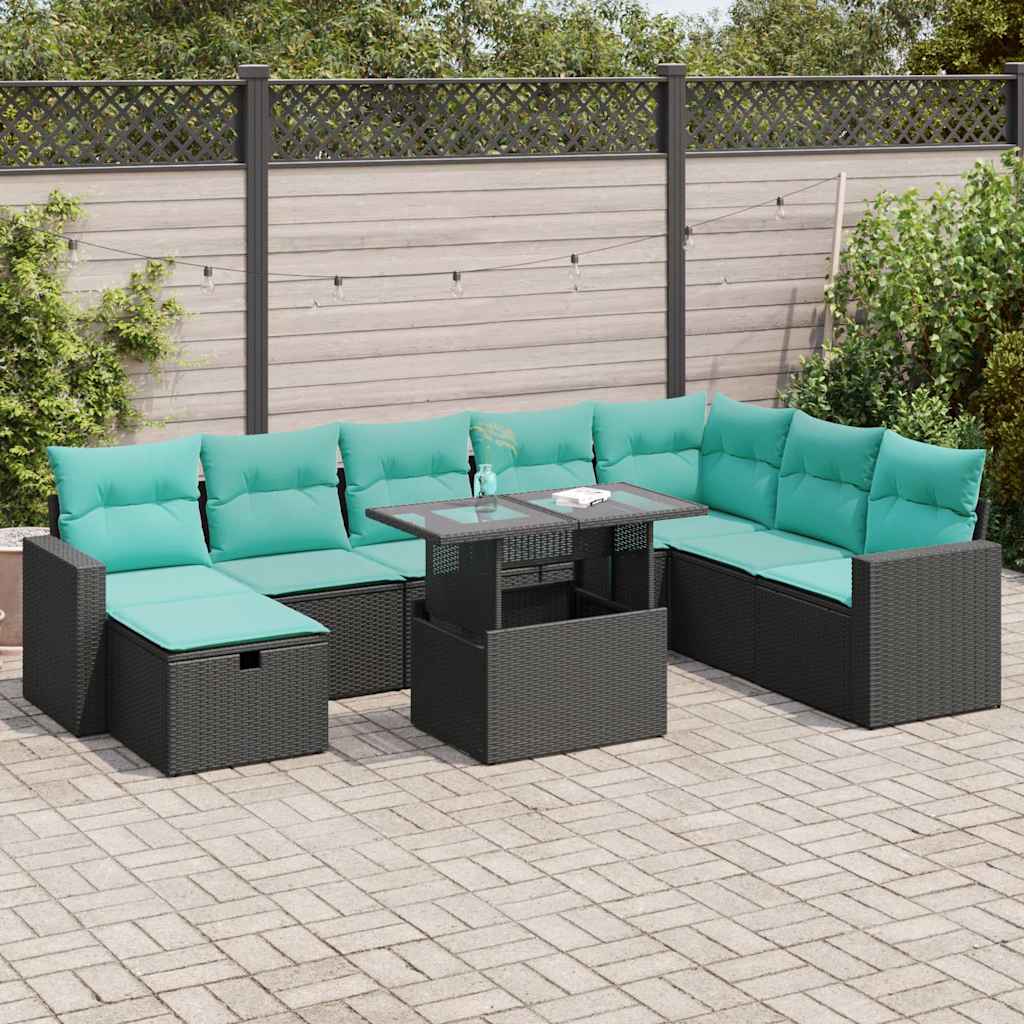 9-delige Loungeset met kussens poly rattan acacia grijs is nu te koop bij PeponiXL, paradijselijk wonen!