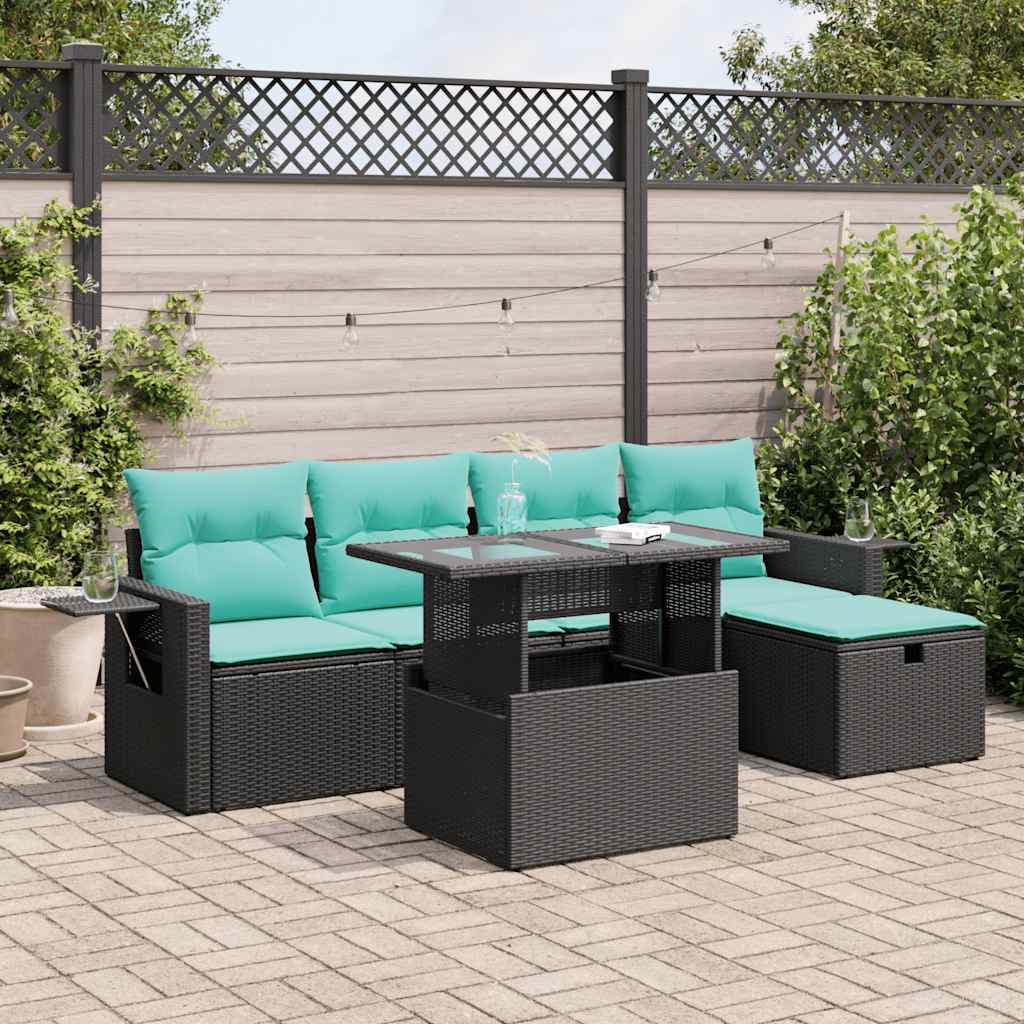 6-delige Loungeset met kussens poly rattan acacia grijs is nu te koop bij PeponiXL, paradijselijk wonen!
