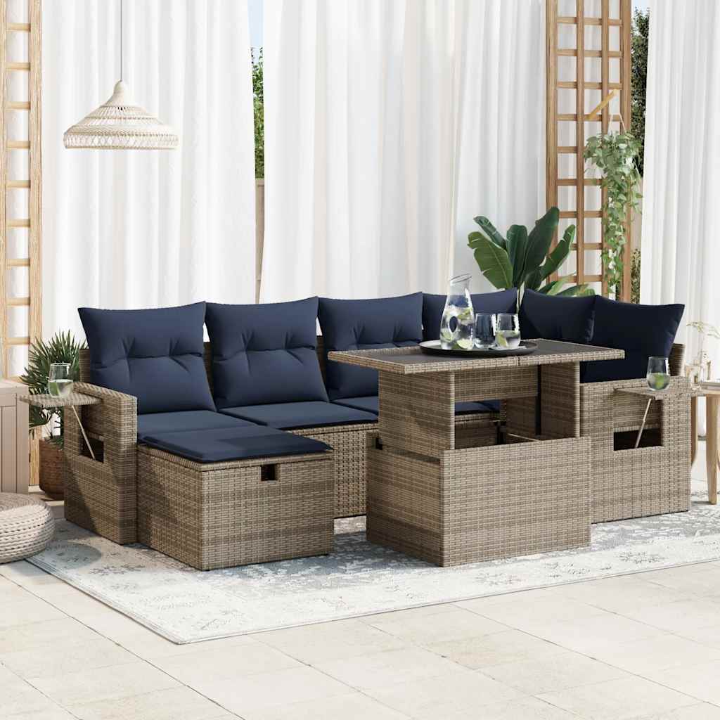 7-delige Loungeset met kussens poly rattan acacia grijs is nu te koop bij PeponiXL, paradijselijk wonen!