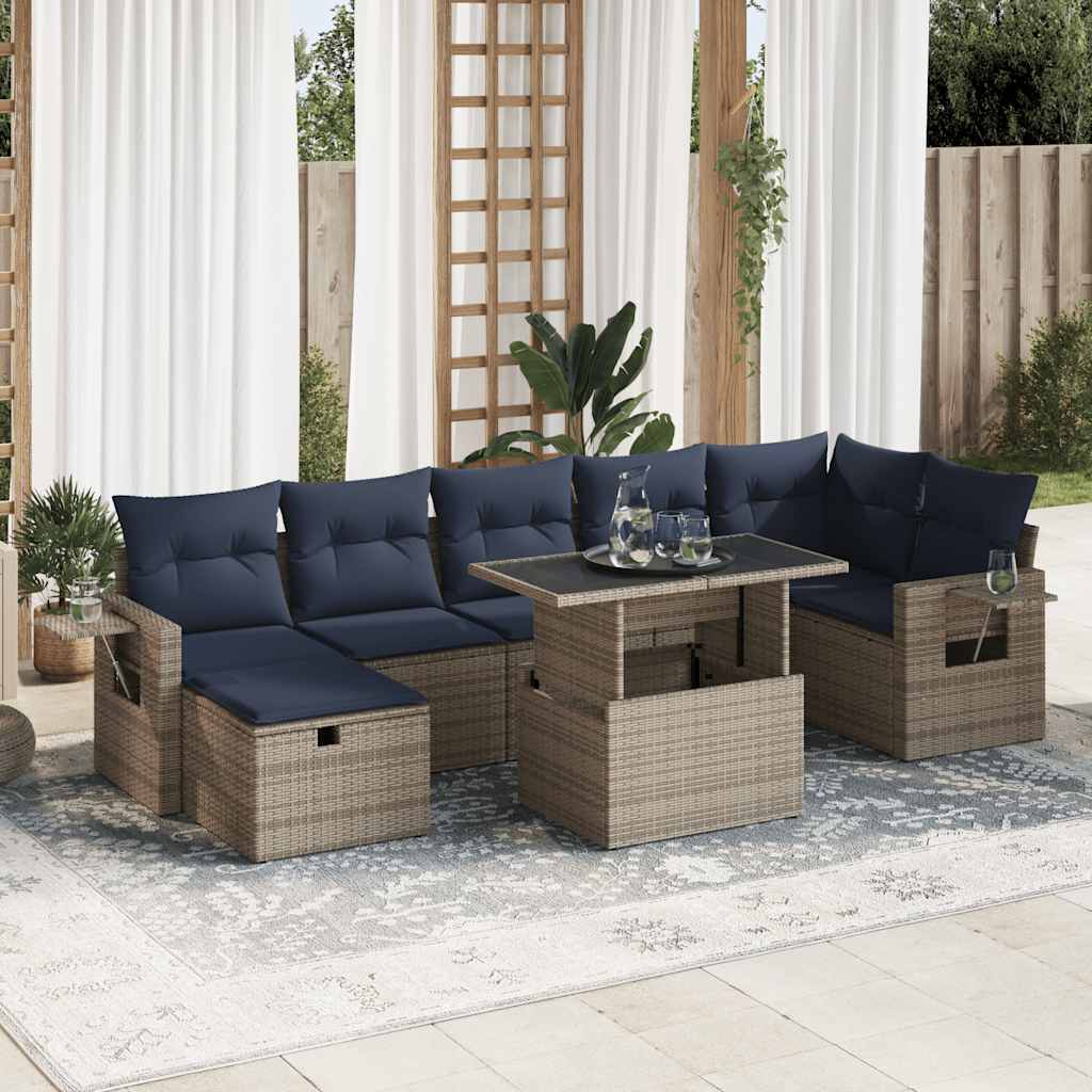 8-delige Loungeset met kussens poly rattan grijs is nu te koop bij PeponiXL, paradijselijk wonen!