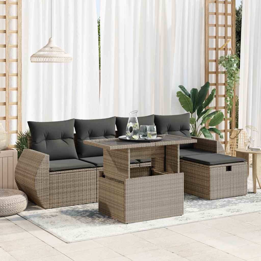 6-delige Loungeset met kussens poly rattan grijs is nu te koop bij PeponiXL, paradijselijk wonen!