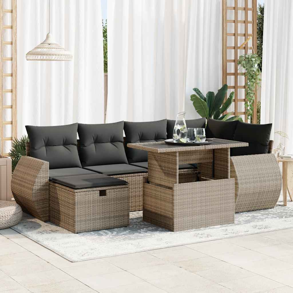 7-delige Loungeset met kussens poly rattan grijs is nu te koop bij PeponiXL, paradijselijk wonen!