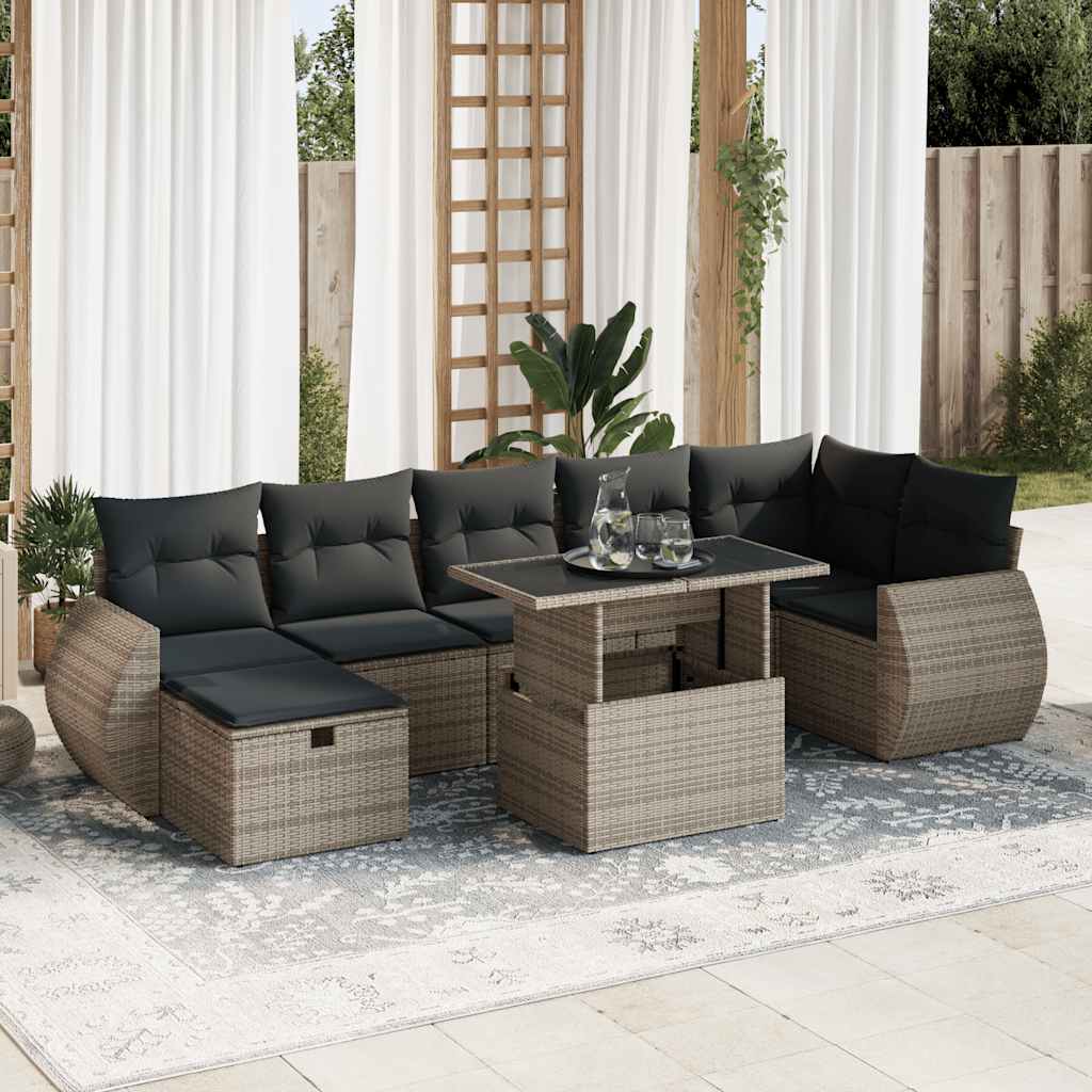 8-delige Loungeset met kussens poly rattan grijs is nu te koop bij PeponiXL, paradijselijk wonen!