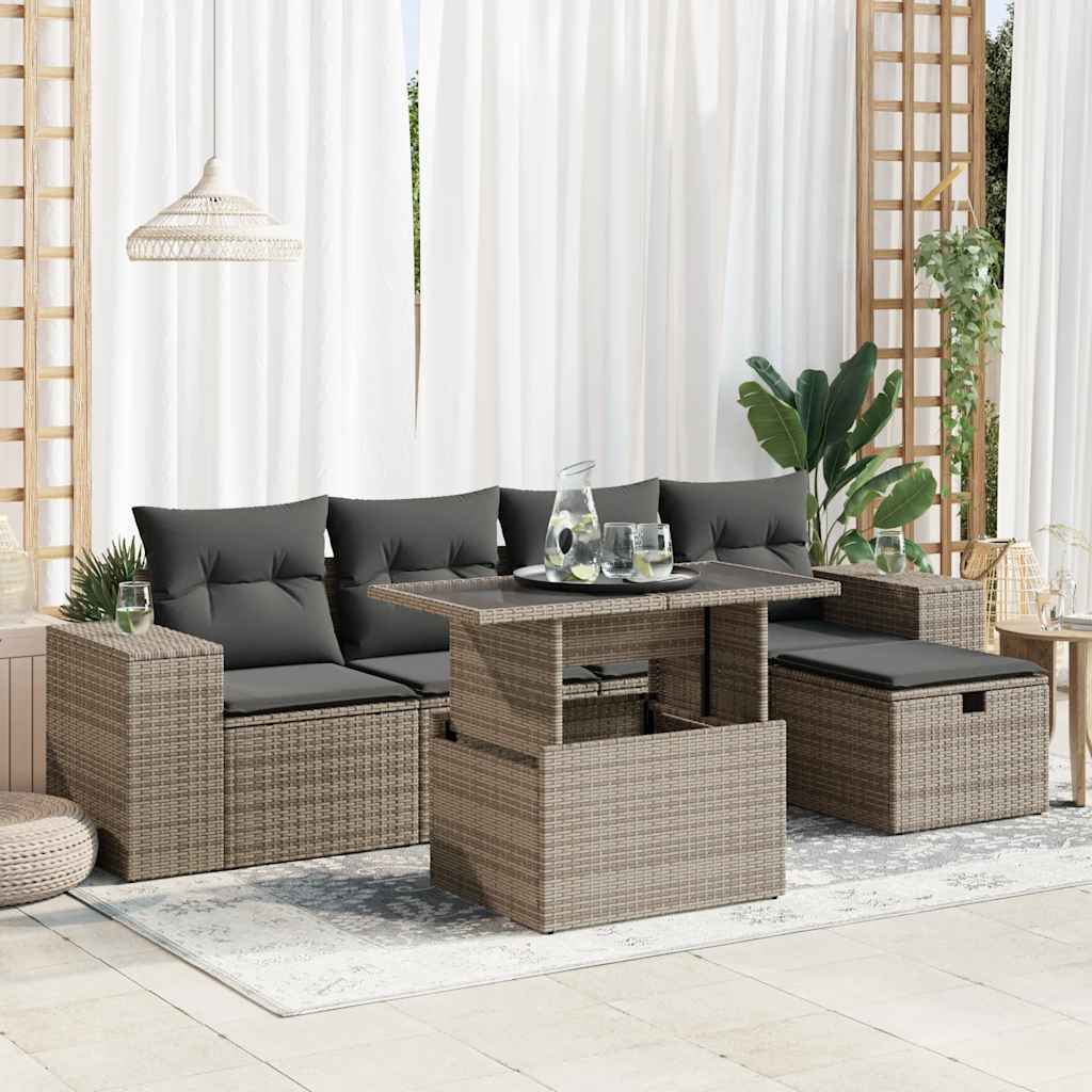 6-delige Loungeset met kussens poly rattan grijs is nu te koop bij PeponiXL, paradijselijk wonen!
