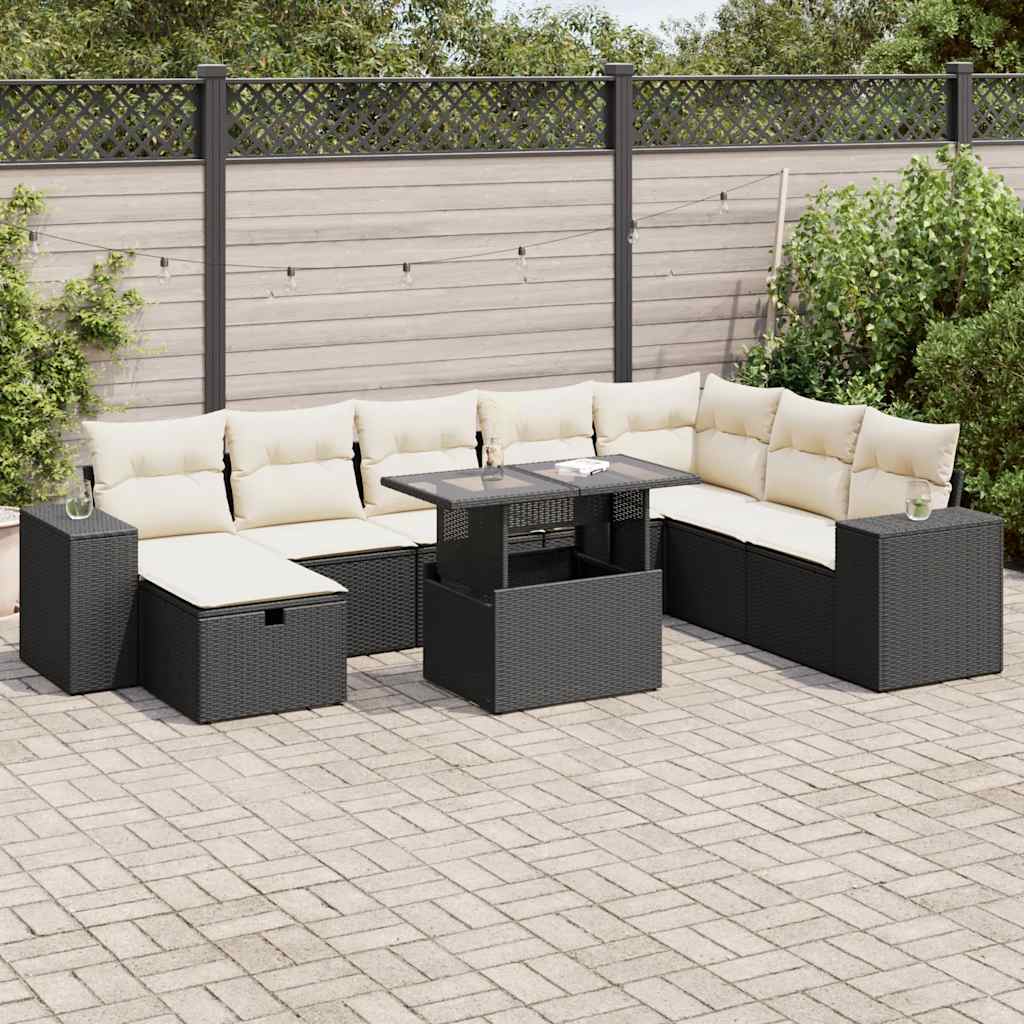9-delige Loungeset met kussens poly rattan zwart is nu te koop bij PeponiXL, paradijselijk wonen!