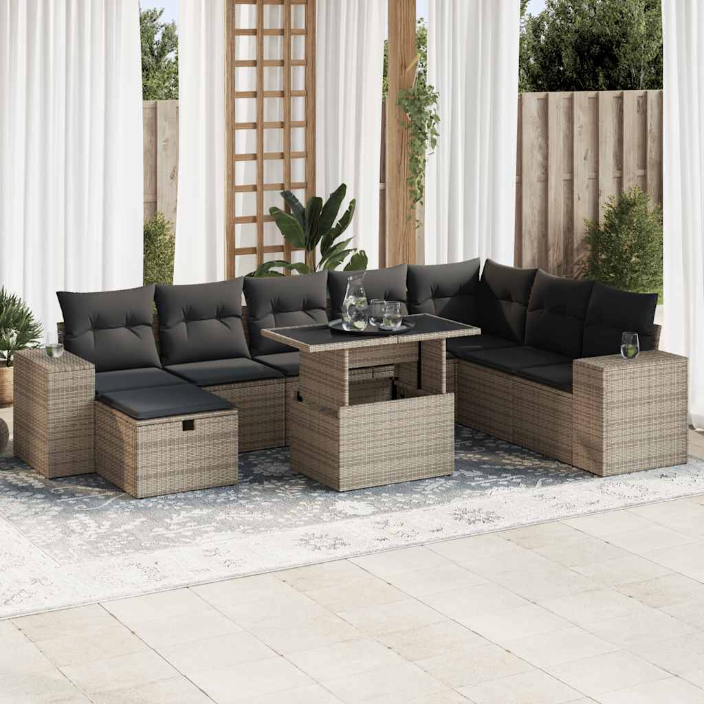 9-delige Loungeset met kussens poly rattan grijs is nu te koop bij PeponiXL, paradijselijk wonen!