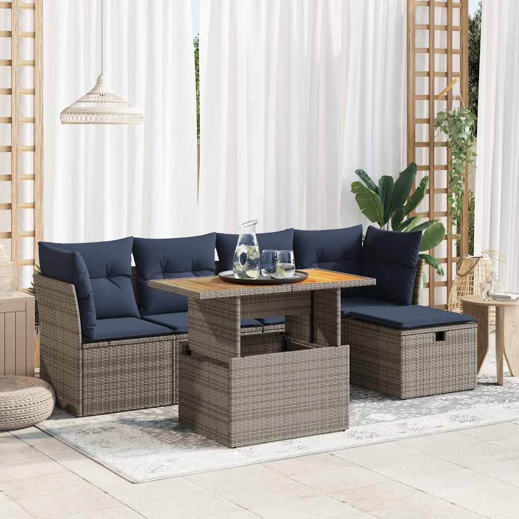 6-delige Loungeset met kussens poly rattan acacia grijs is nu te koop bij PeponiXL, paradijselijk wonen!