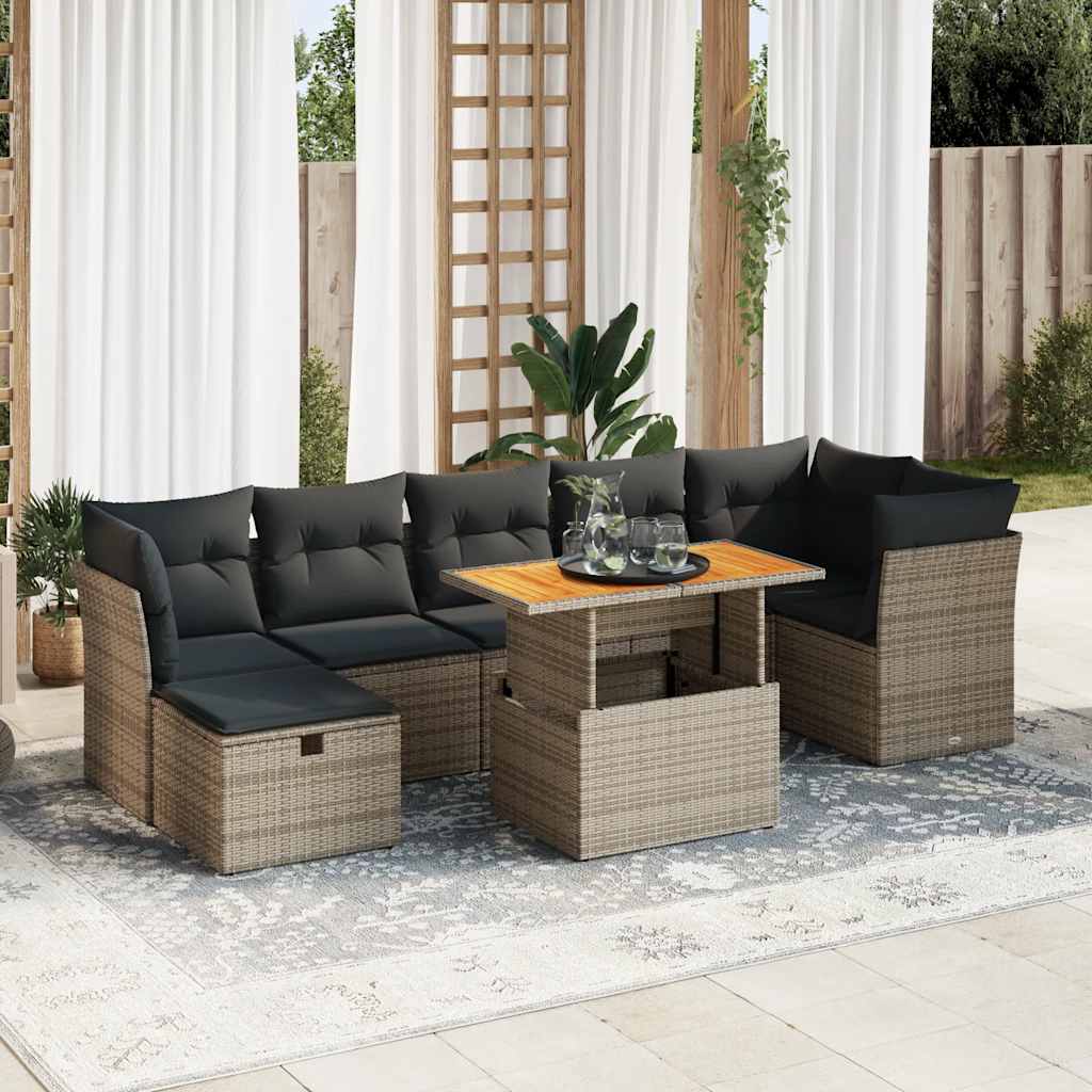 8-delige Loungeset met kussens poly rattan acacia grijs is nu te koop bij PeponiXL, paradijselijk wonen!