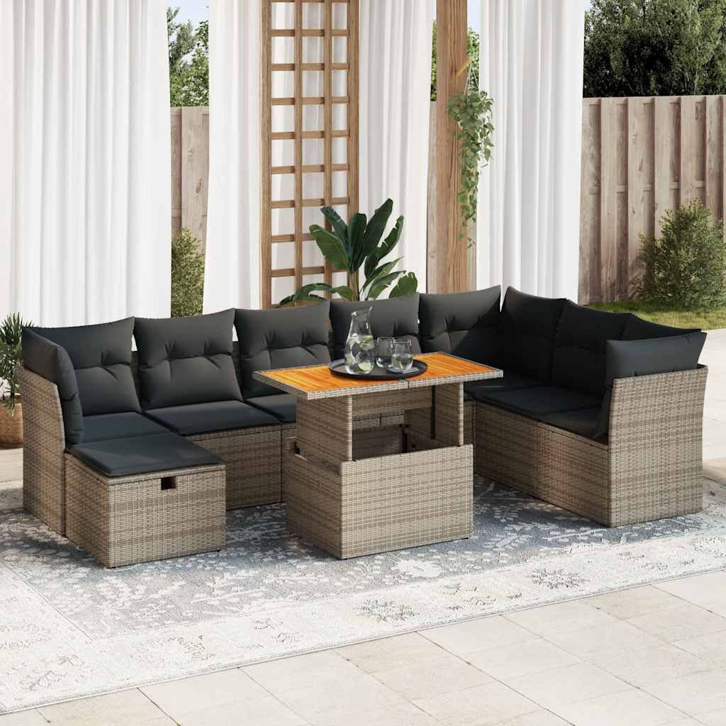 9-delige Loungeset met kussens poly rattan acacia grijs is nu te koop bij PeponiXL, paradijselijk wonen!