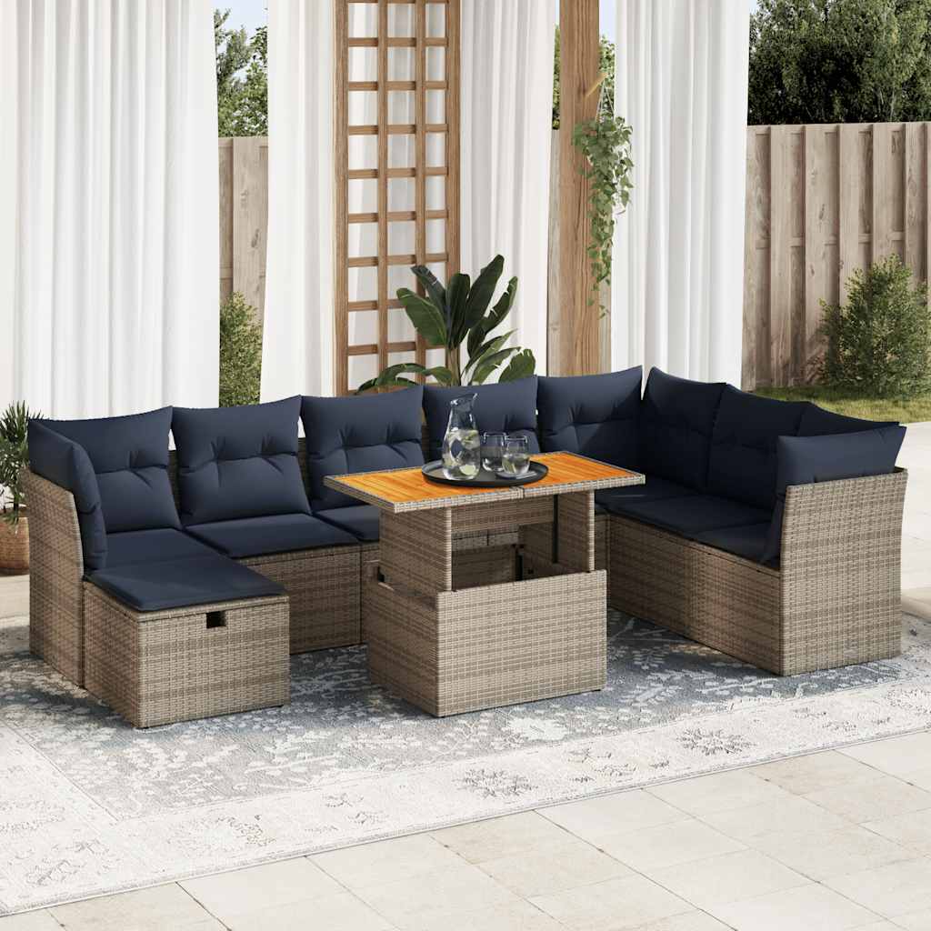 9-delige Loungeset met kussens poly rattan acacia bruin is nu te koop bij PeponiXL, paradijselijk wonen!