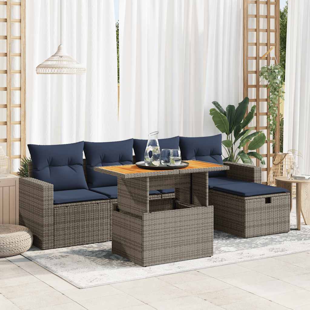 6-delige Loungeset met kussens poly rattan acacia grijs is nu te koop bij PeponiXL, paradijselijk wonen!