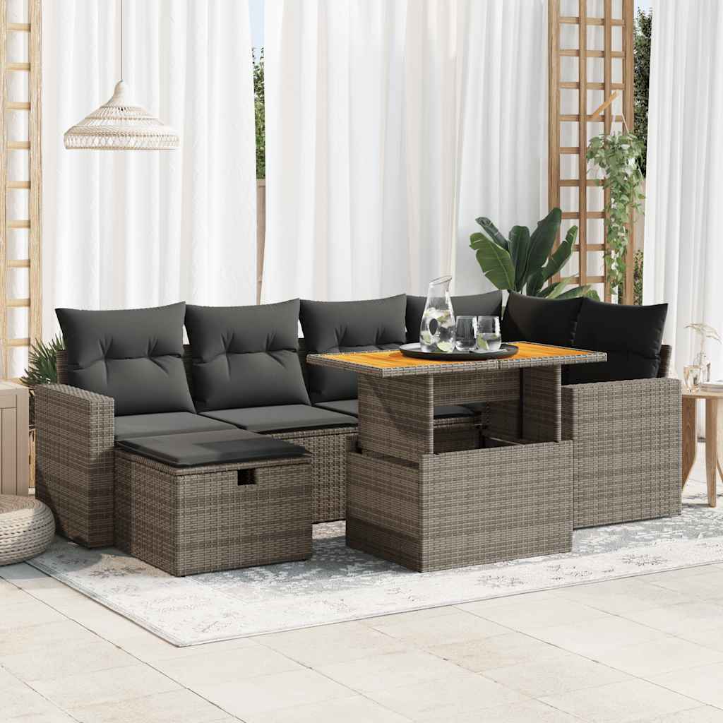 8-delige Loungeset met kussens poly rattan acacia grijs is nu te koop bij PeponiXL, paradijselijk wonen!