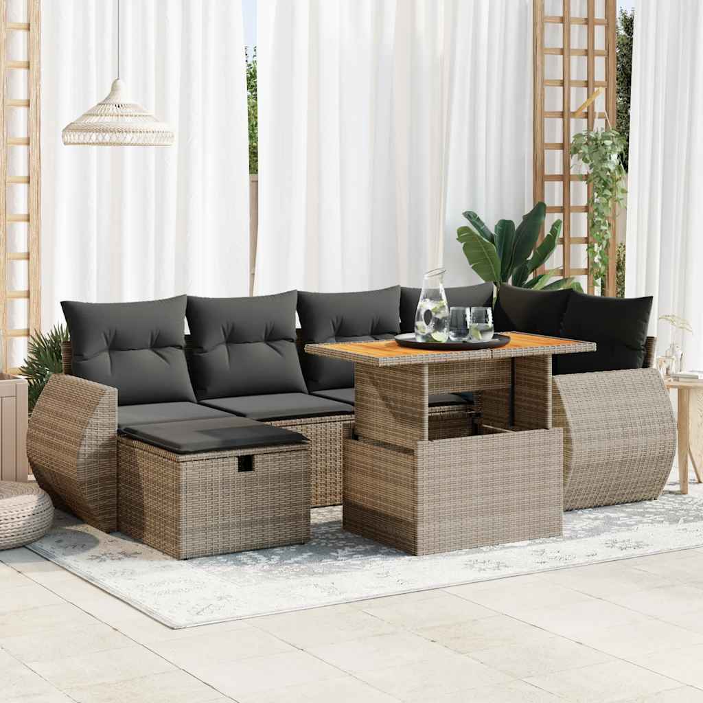 8-delige Loungeset met kussens poly rattan acacia grijs is nu te koop bij PeponiXL, paradijselijk wonen!