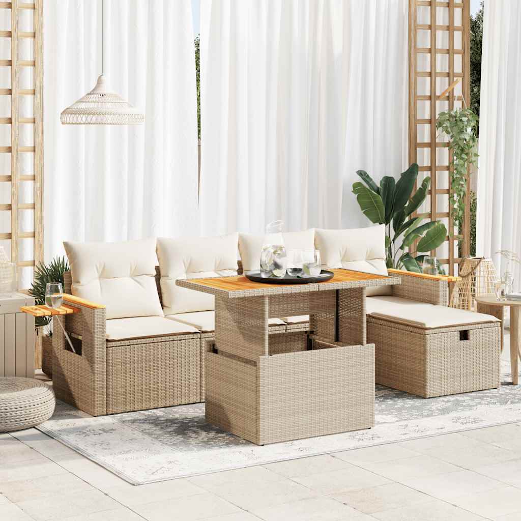6-delige Loungeset met kussens poly rattan beige is nu te koop bij PeponiXL, paradijselijk wonen!