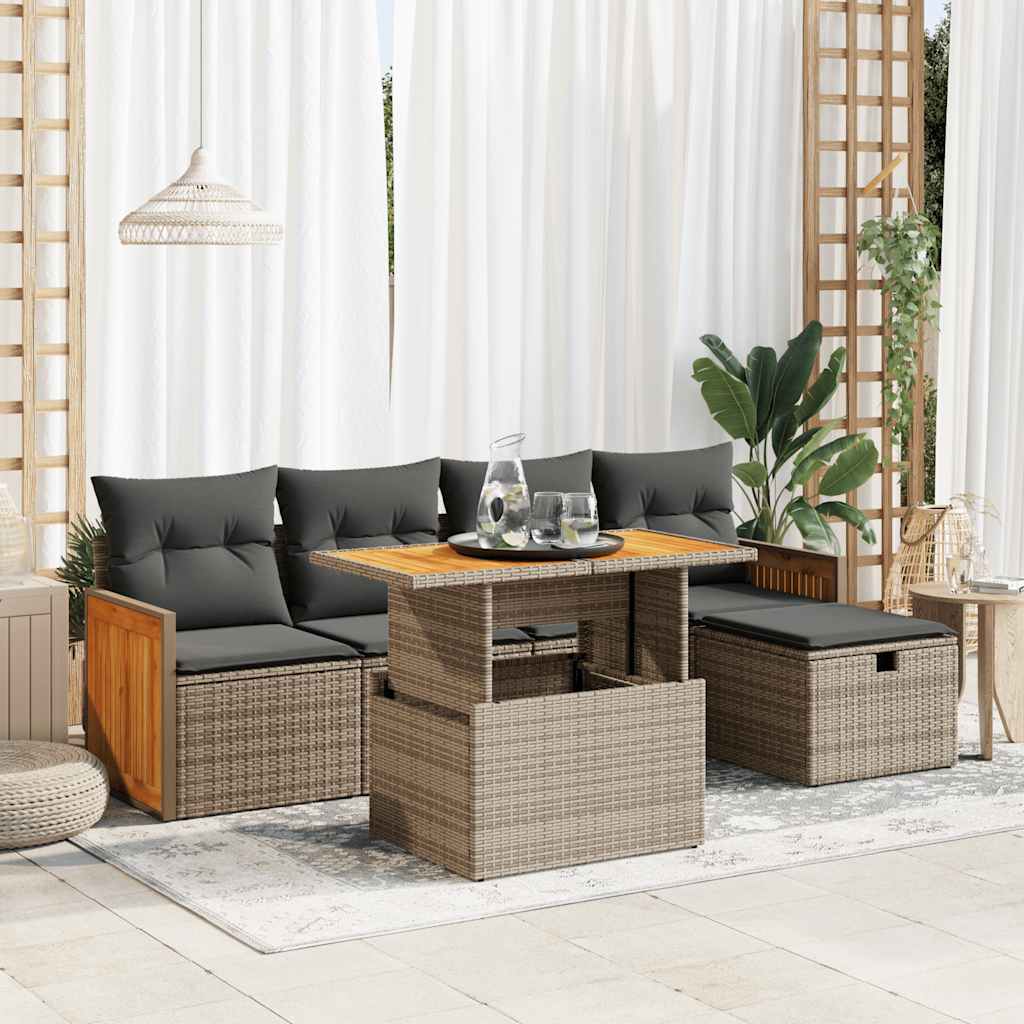 6-delige Loungeset met kussens poly rattan grijs is nu te koop bij PeponiXL, paradijselijk wonen!