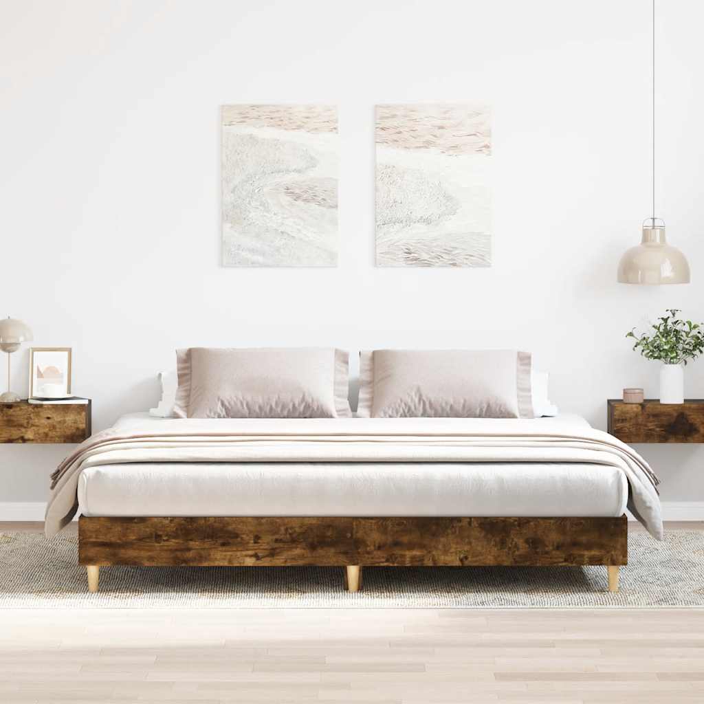 Bedframe zonder matras 200x200 cm spaanplaat gerookt eiken is nu te koop bij PeponiXL, paradijselijk wonen!