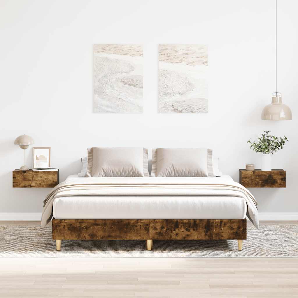 Bedframe zonder matras 140x200 cm spaanplaat gerookt eiken is nu te koop bij PeponiXL, paradijselijk wonen!