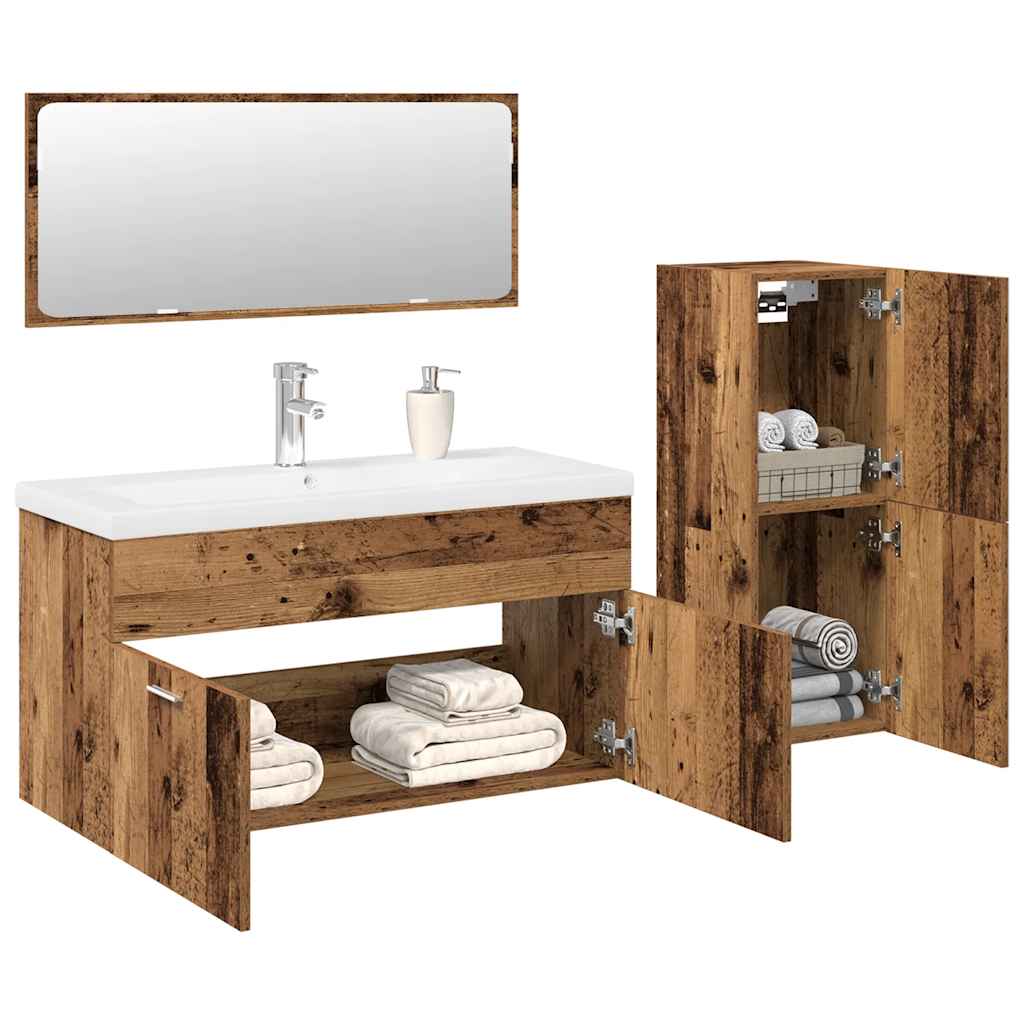 4-delige Badkamermeubelset bewerkt hout oud houtkleurig is nu te koop bij PeponiXL, paradijselijk wonen!