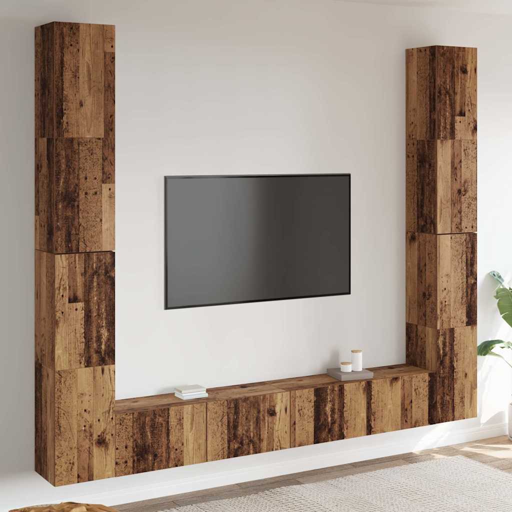 Tv-wandkasten 6 st bewerkt hout oud houtkleurig is nu te koop bij PeponiXL, paradijselijk wonen!
