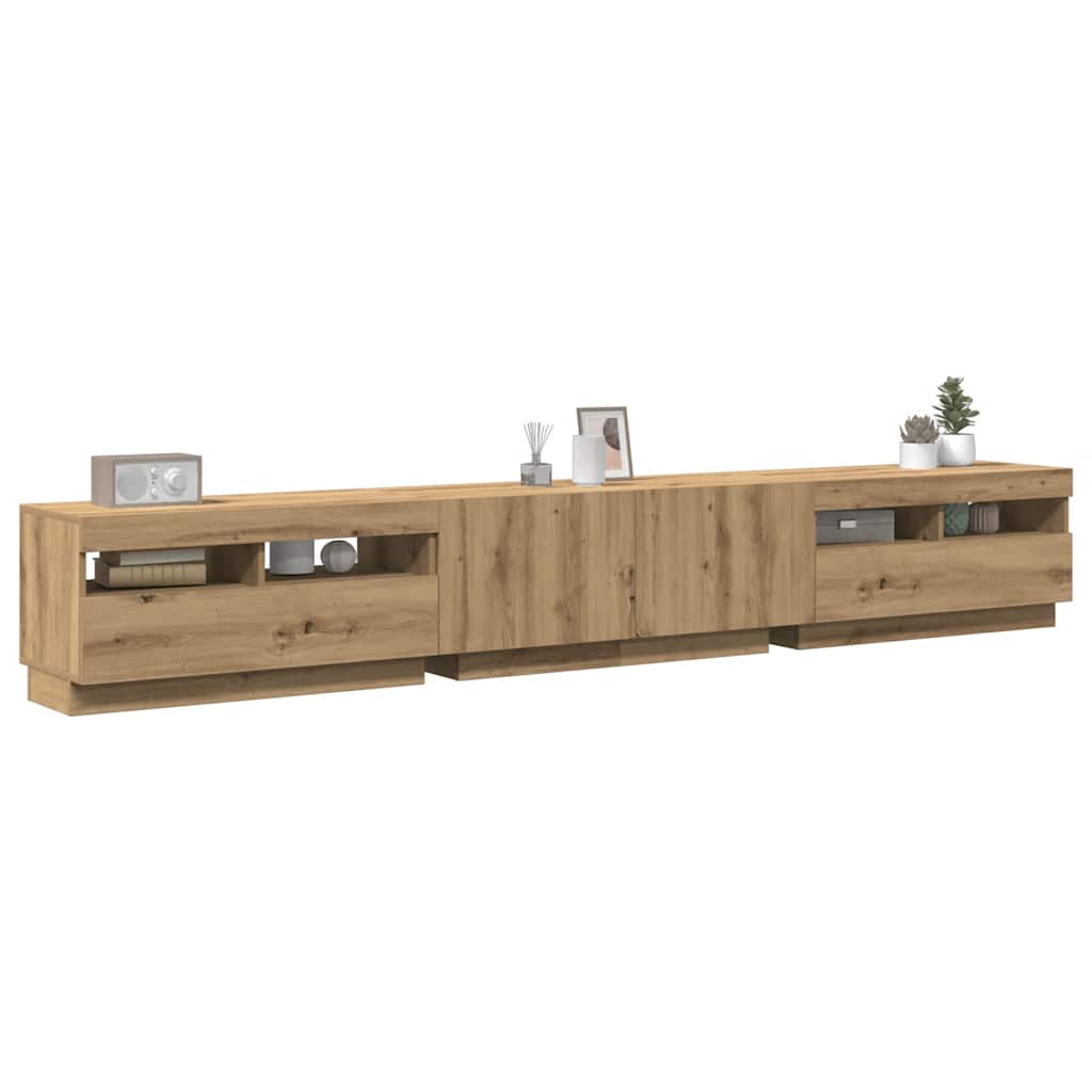 Tv-meubel met LED 260x35x40 cm bewerkt hout artisanaal eiken is nu te koop bij PeponiXL, paradijselijk wonen!