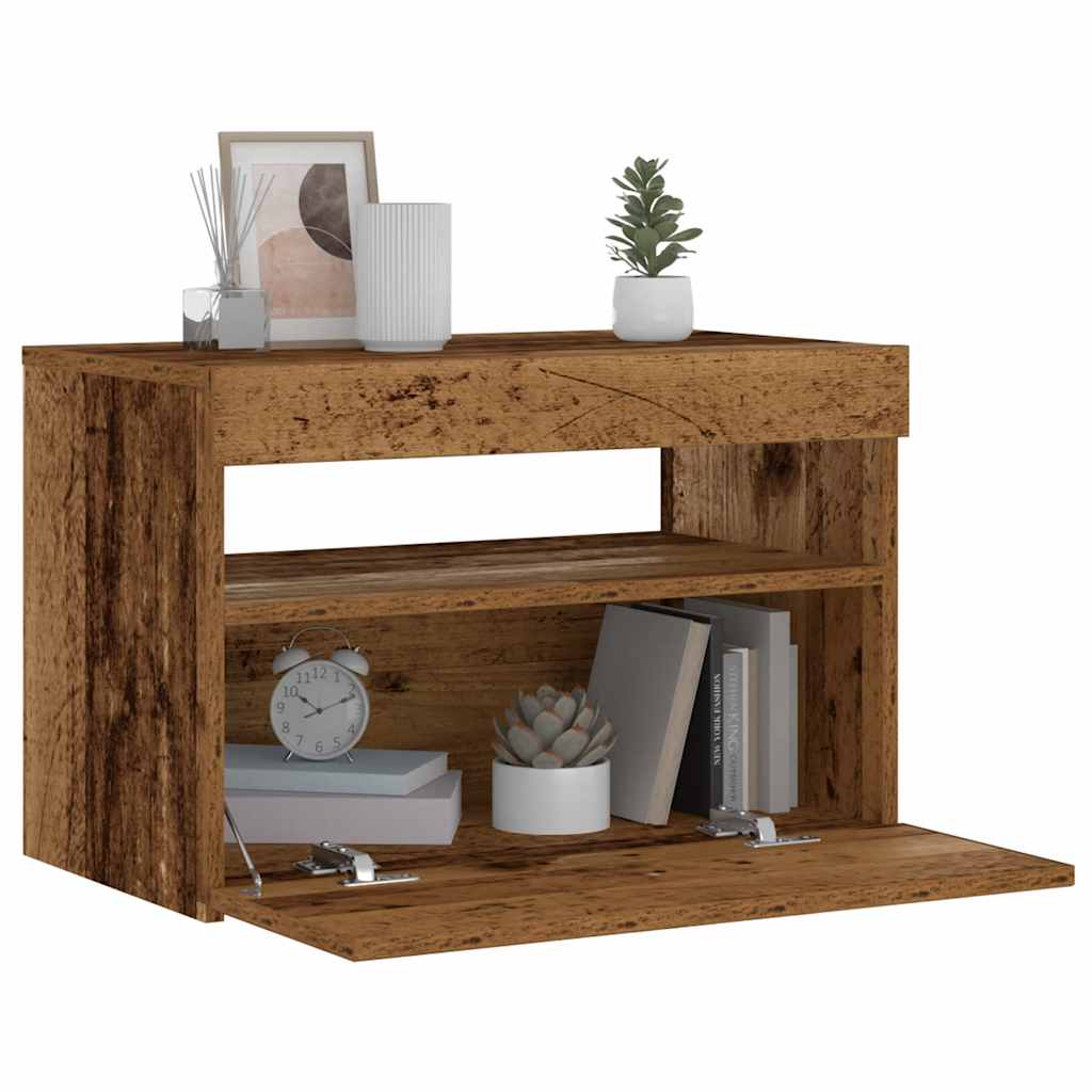 Nachtkastje met LED 60x35x40 cm bewerkt hout oud hout is nu te koop bij PeponiXL, paradijselijk wonen!