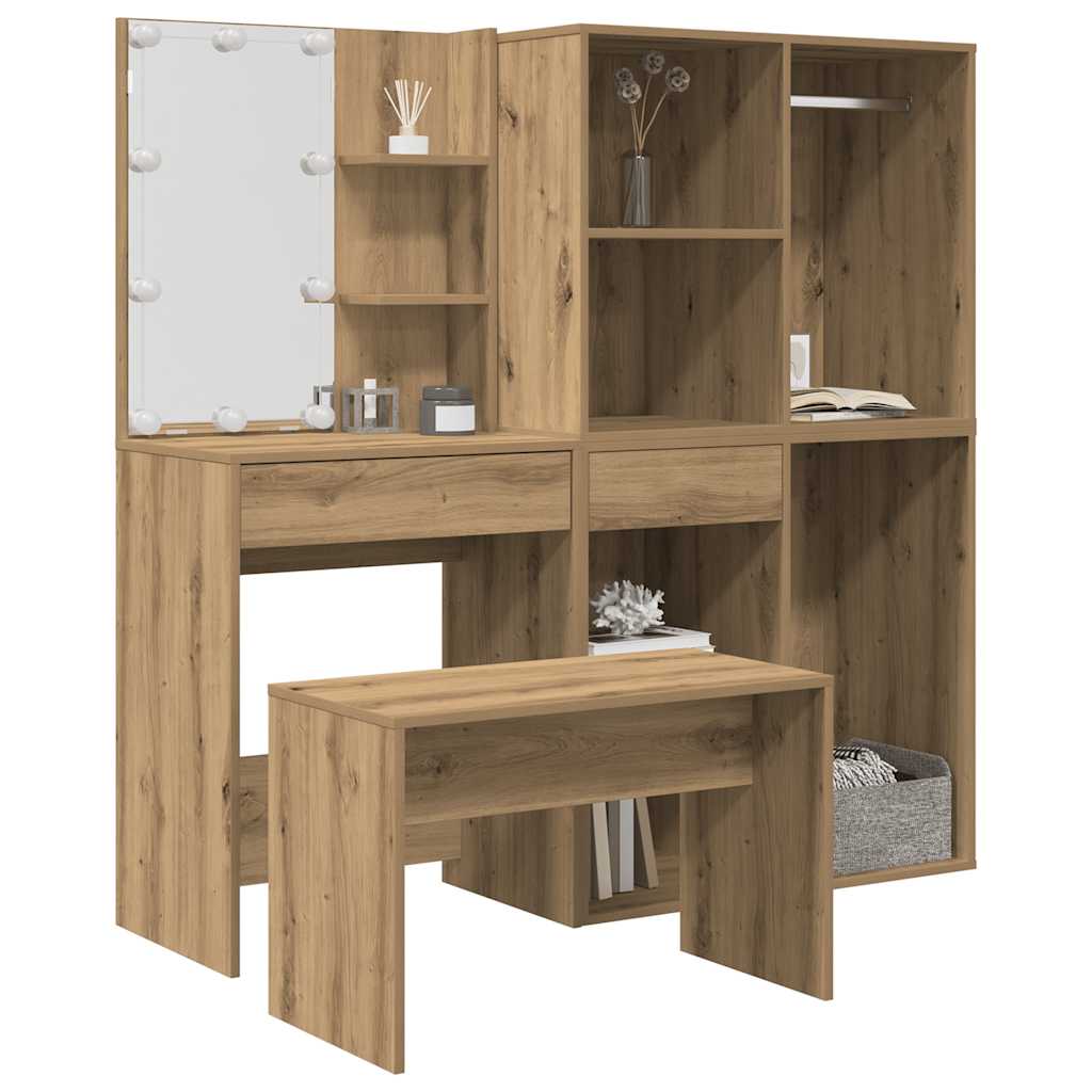 Kaptafelset met LED-verlichting bewerkt hout artisanaal eiken is nu te koop bij PeponiXL, paradijselijk wonen!