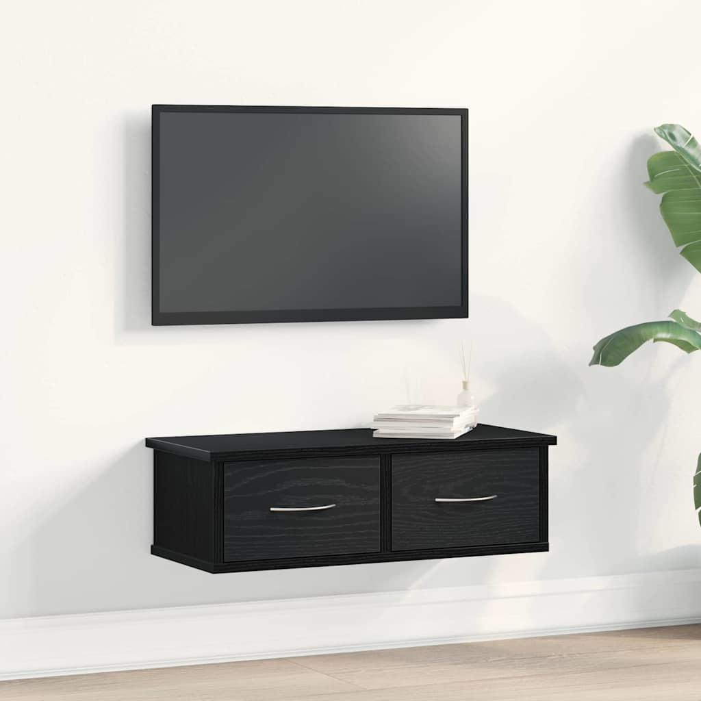 Wandkast met lade Zwart Eiken 60 x 26 x 18,5 cm Bewerkt hout is nu te koop bij PeponiXL, paradijselijk wonen!