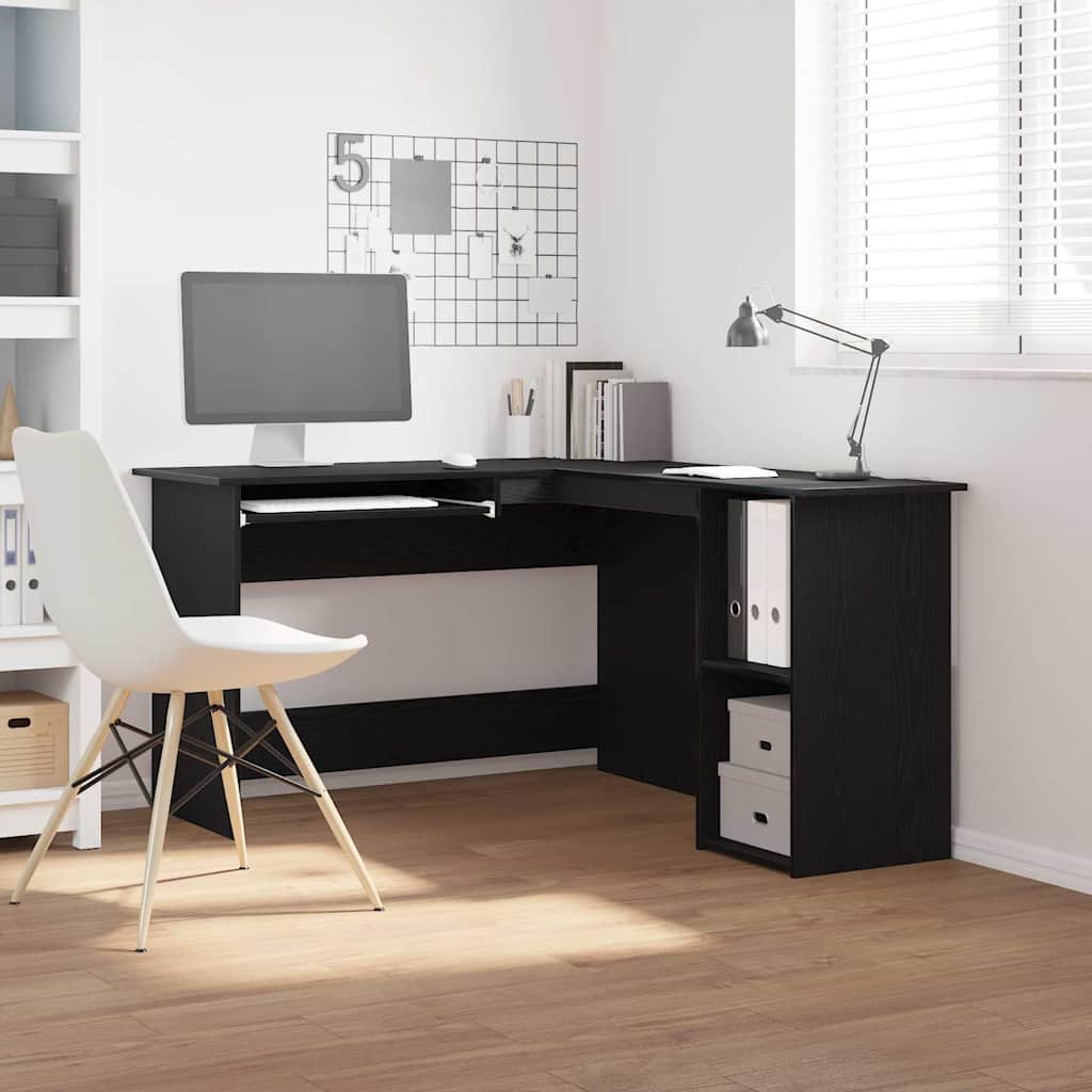 Hoekbureau Zwart Eiken 120 x 140 x 75 cm Bewerkt hout is nu te koop bij PeponiXL, paradijselijk wonen!