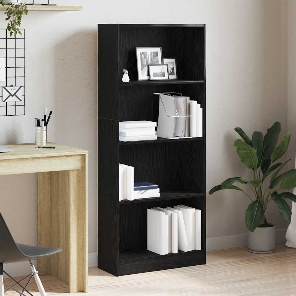Boekenkast Zwart Eiken 60 x 24 x 143 cm Bewerkt hout is nu te koop bij PeponiXL, paradijselijk wonen!