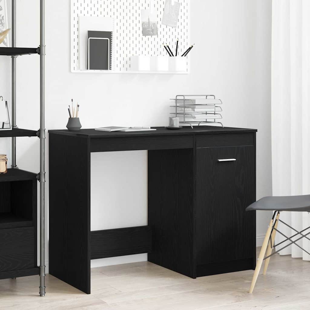 Bureau met opslag Zwart Eiken 100 x 50 x 76 cm Bewerkt hout is nu te koop bij PeponiXL, paradijselijk wonen!