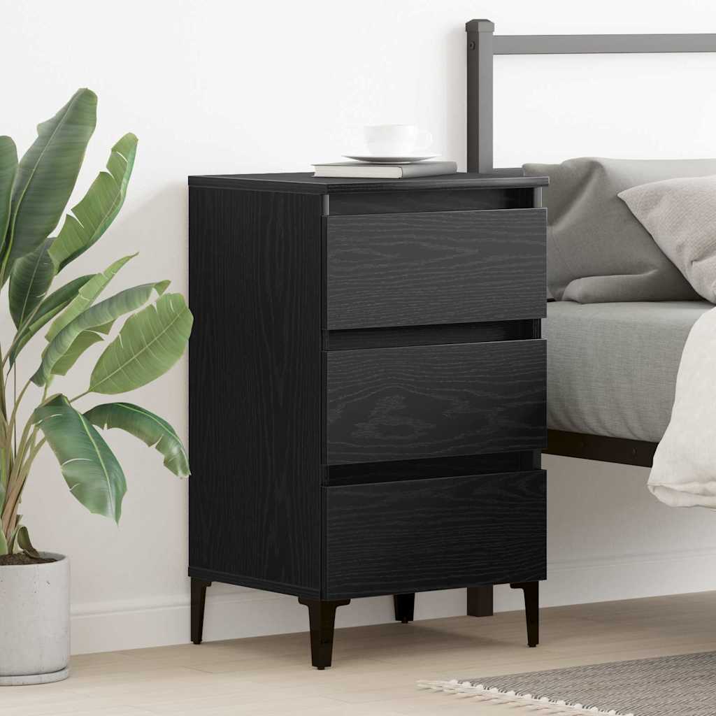 Nachtkastje met lade Zwart Eiken 40 x 35 x 69 cm Bewerkt hout is nu te koop bij PeponiXL, paradijselijk wonen!