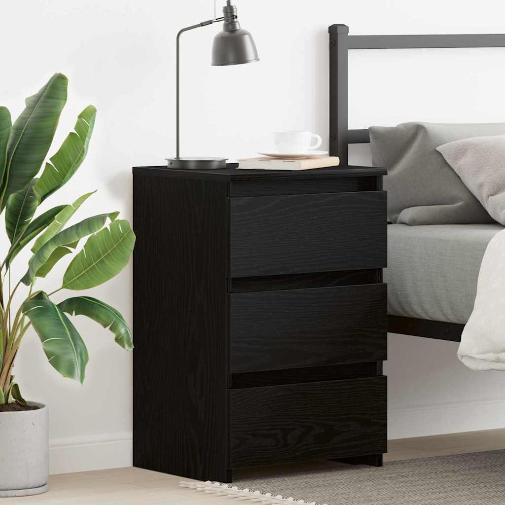Nachtkastje met lade Zwart Eiken 40 x 35 x 62,5 cm Bewerkt hout is nu te koop bij PeponiXL, paradijselijk wonen!