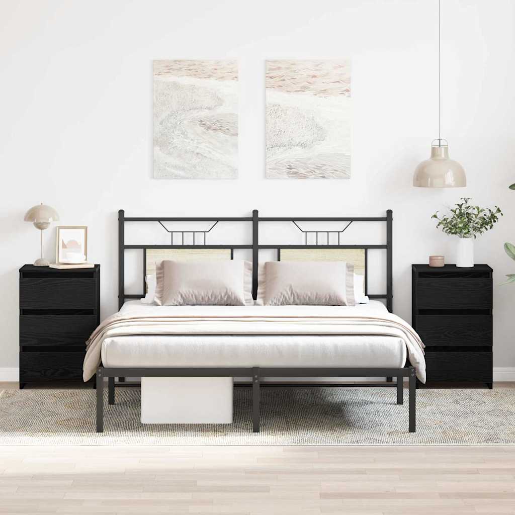 Nachtkastje 2 pcs Zwart Eiken 40 x 35 x 62,5 cm Bewerkt hout is nu te koop bij PeponiXL, paradijselijk wonen!