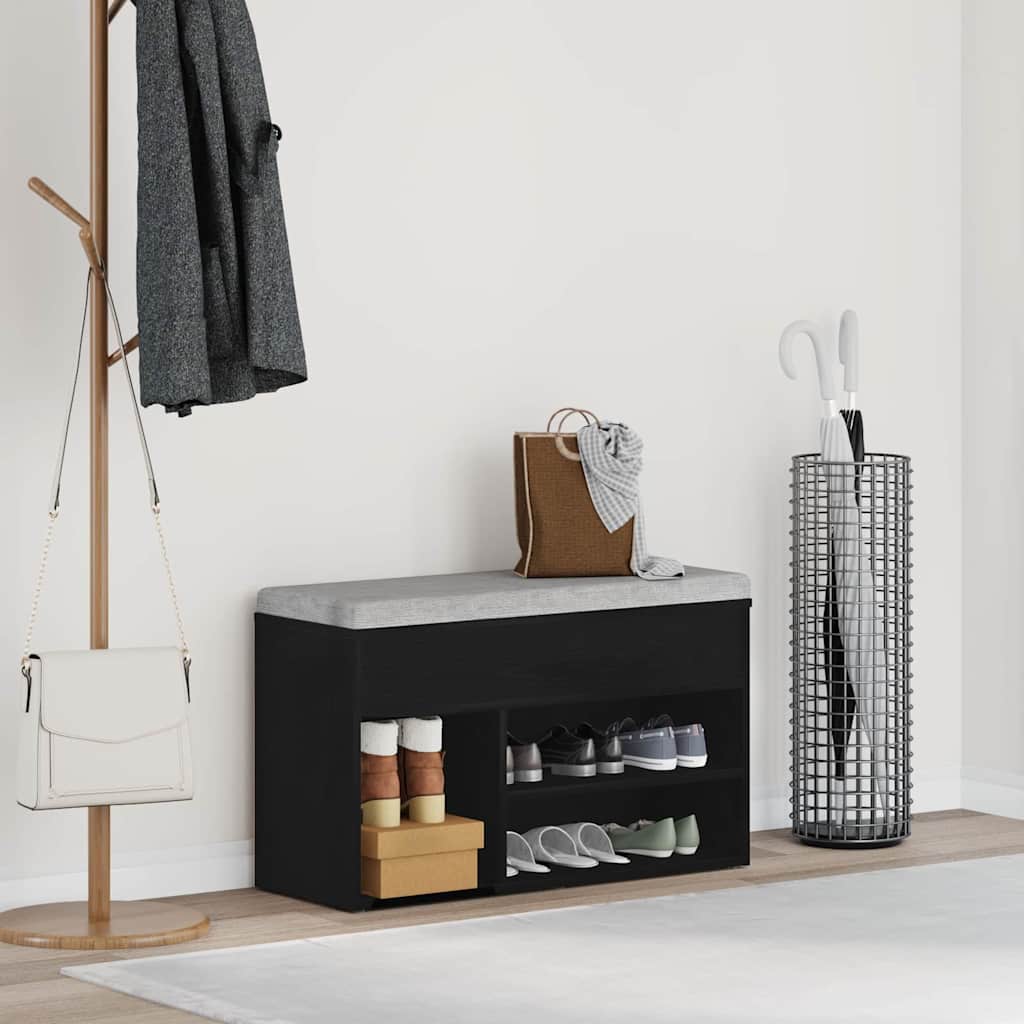 Schoenenbank met plank Zwart Eiken 80 x 30 x 45 cm Bewerkt hout is nu te koop bij PeponiXL, paradijselijk wonen!