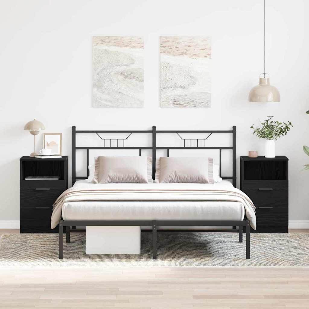 Nachtkastje 2 pcs Zwart Eiken 40 x 35 x 65 cm Bewerkt hout is nu te koop bij PeponiXL, paradijselijk wonen!