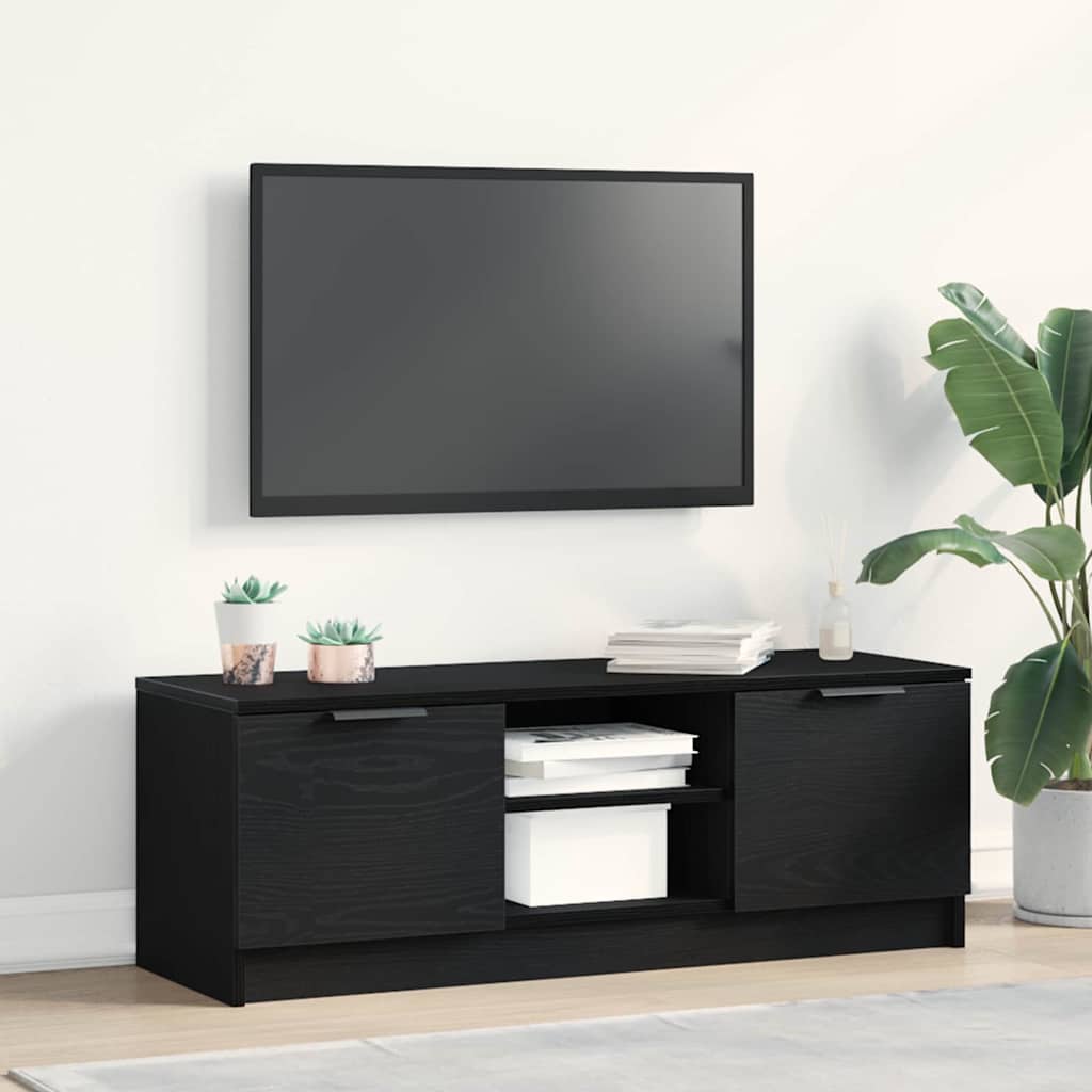 TV-kast Zwart Eiken 102 x 32 x 35.5 cm Bewerkt hout is nu te koop bij PeponiXL, paradijselijk wonen!