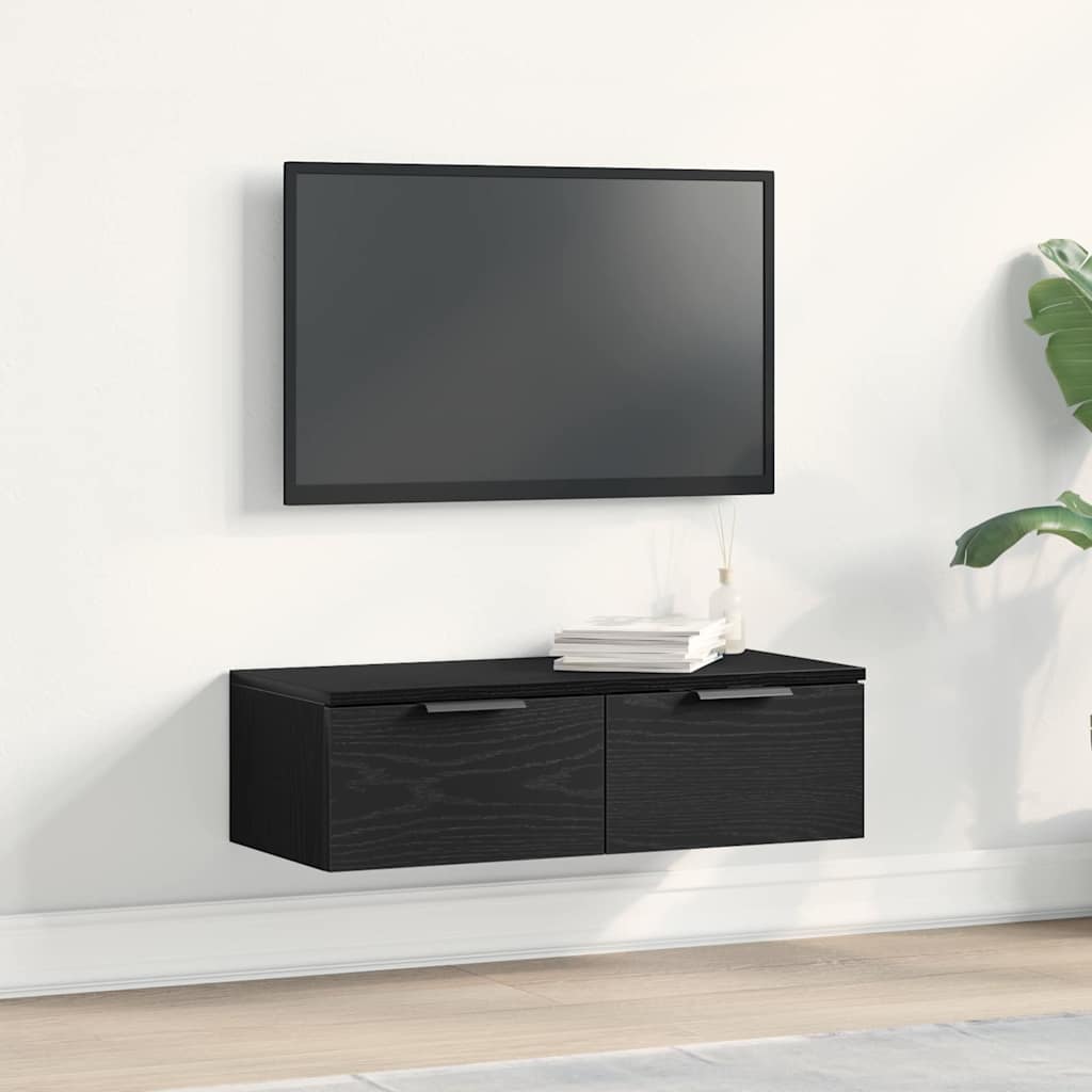 Wandkast met lade Zwart Eiken 68 x 30 x 20 cm Bewerkt hout is nu te koop bij PeponiXL, paradijselijk wonen!