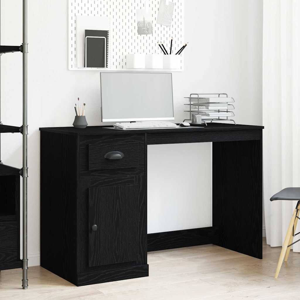 Bureau met lade Zwart Eiken 50 x 115 x 75 cm Bewerkt hout is nu te koop bij PeponiXL, paradijselijk wonen!