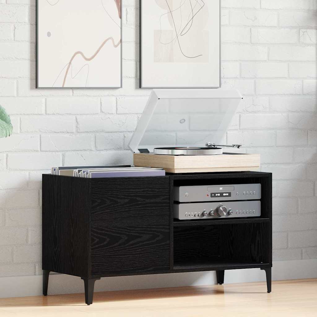 Platenkast met plank Zwart Eiken 84,5 x 38 x 48 cm Bewerkt hout is nu te koop bij PeponiXL, paradijselijk wonen!